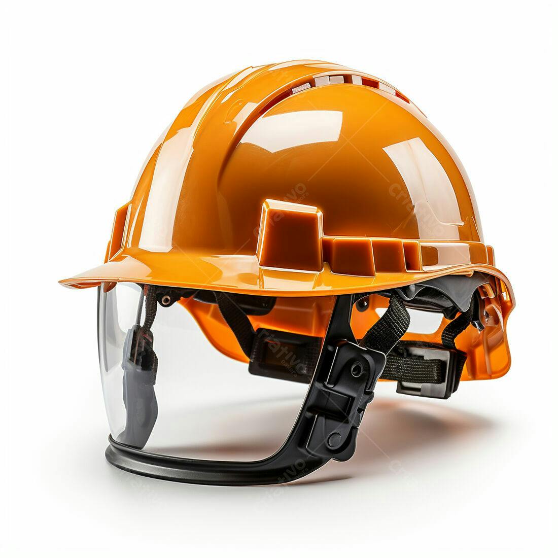 Capacete de segurança laranja com viseira