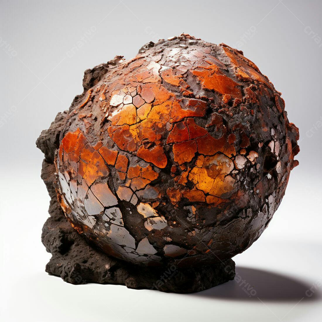 Escultura em cerâmica rachada tons de laranja e marrom