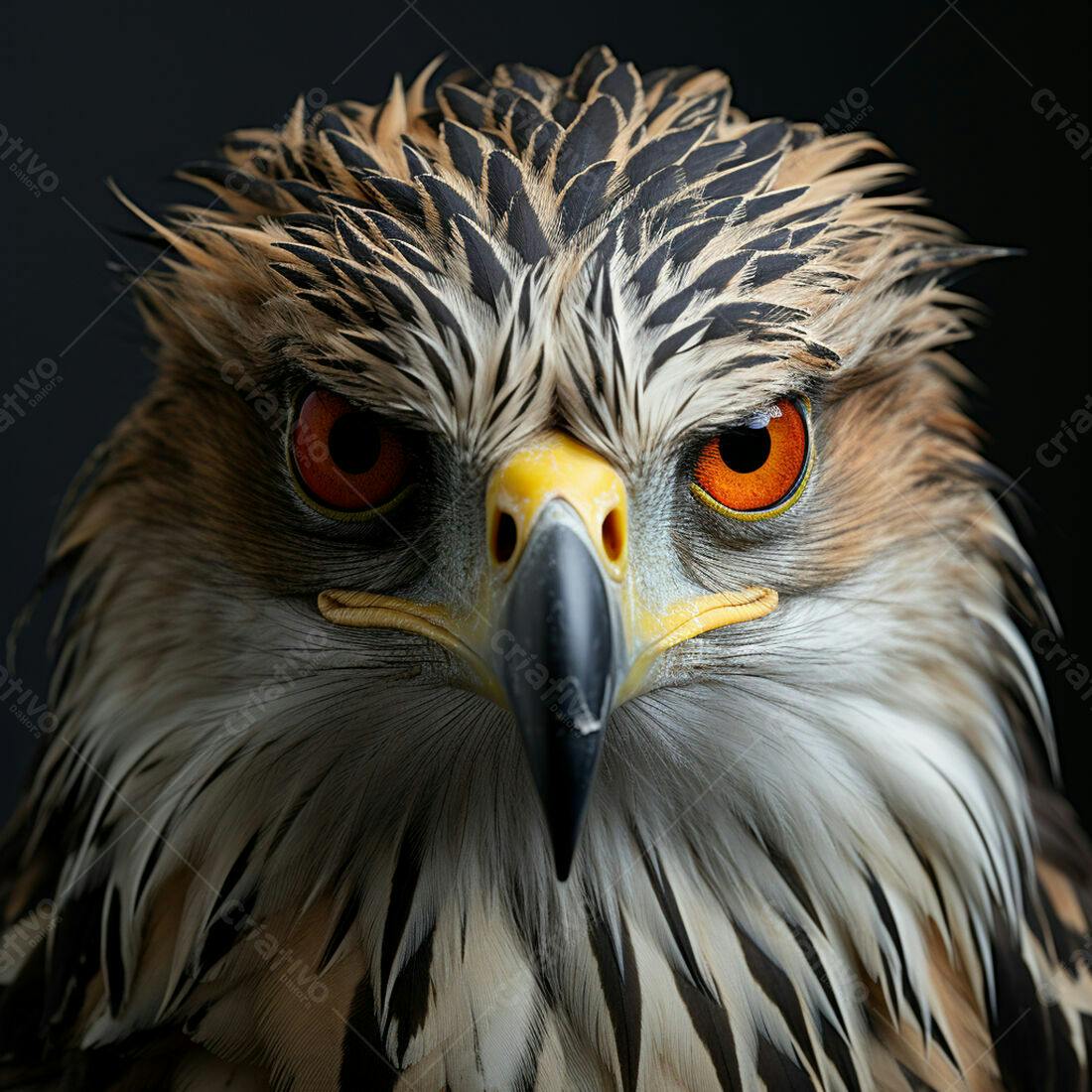 Águia-de-Bonelli olhar intenso fundo escuro