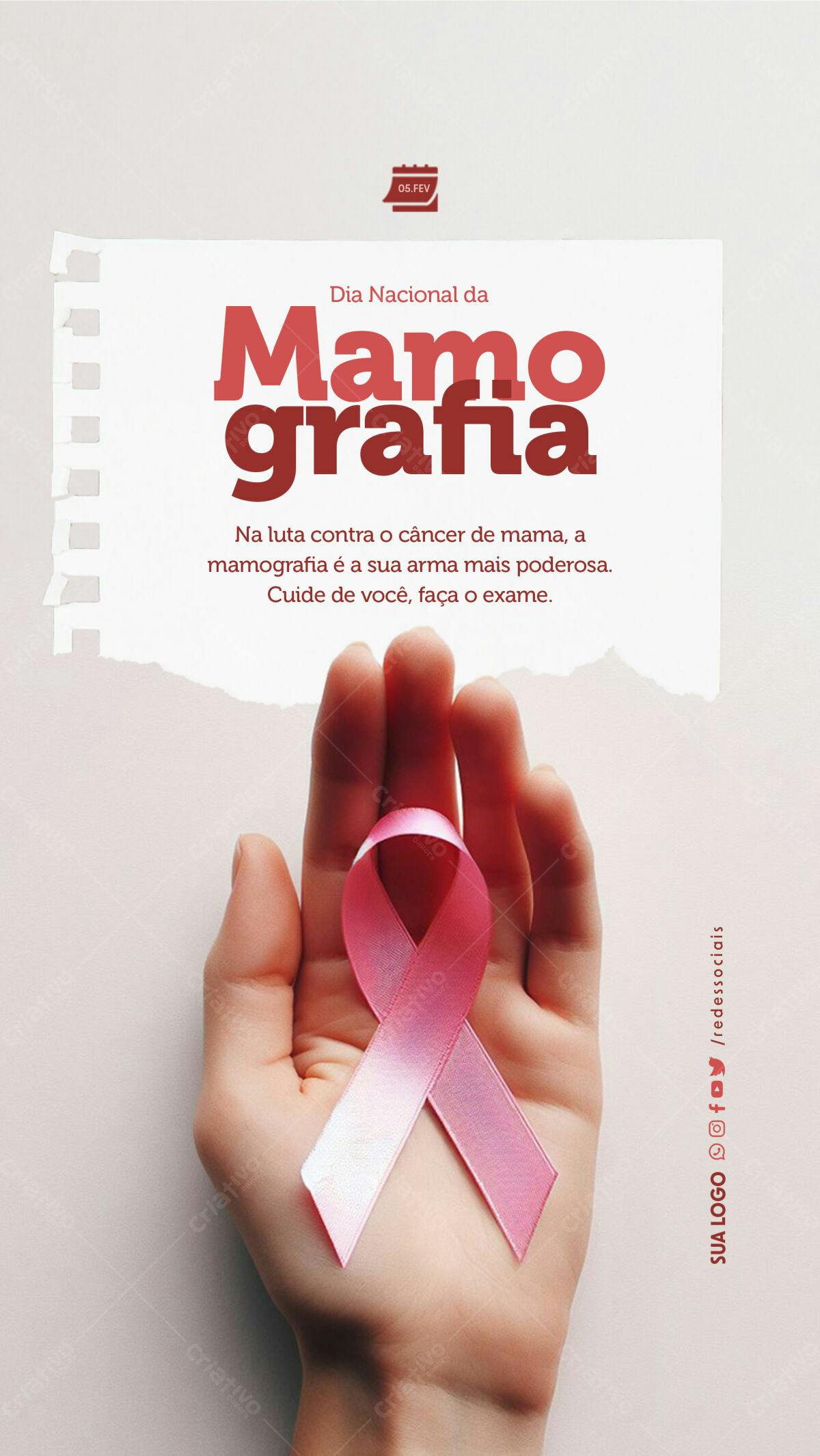 Flyer Dia Nacional da Mamografia PSD Editável