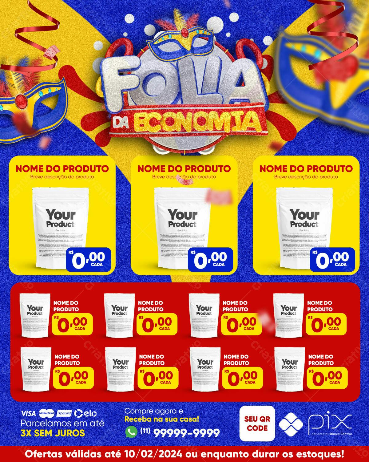 Flyer Carnaval Folia da Economia PSD Editável