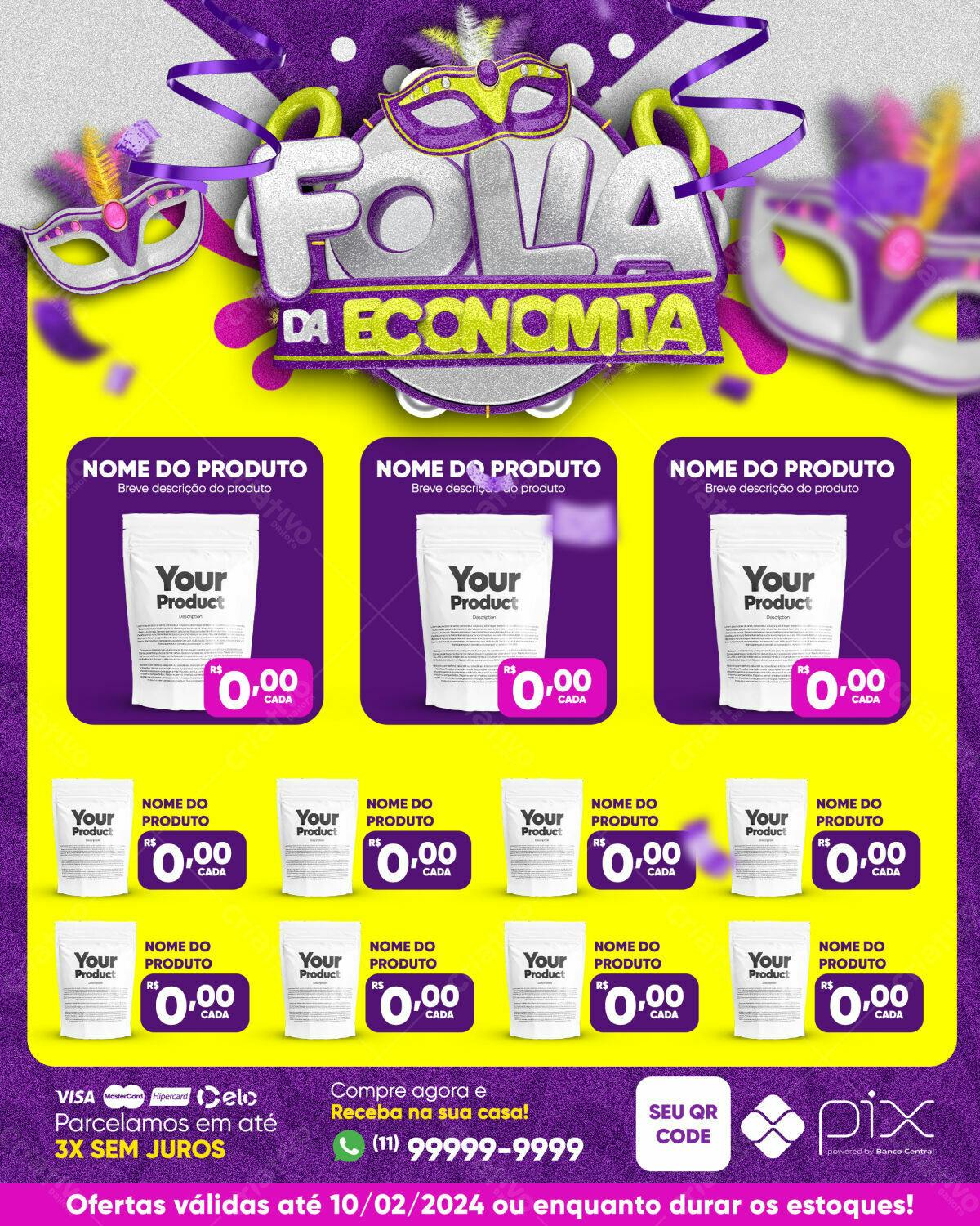 Flyer Carnaval Folia da Economia PSD Editável