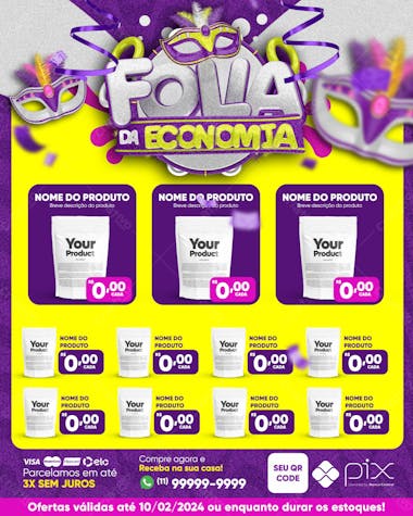 Encarte folia de ofertas roxo psd editável