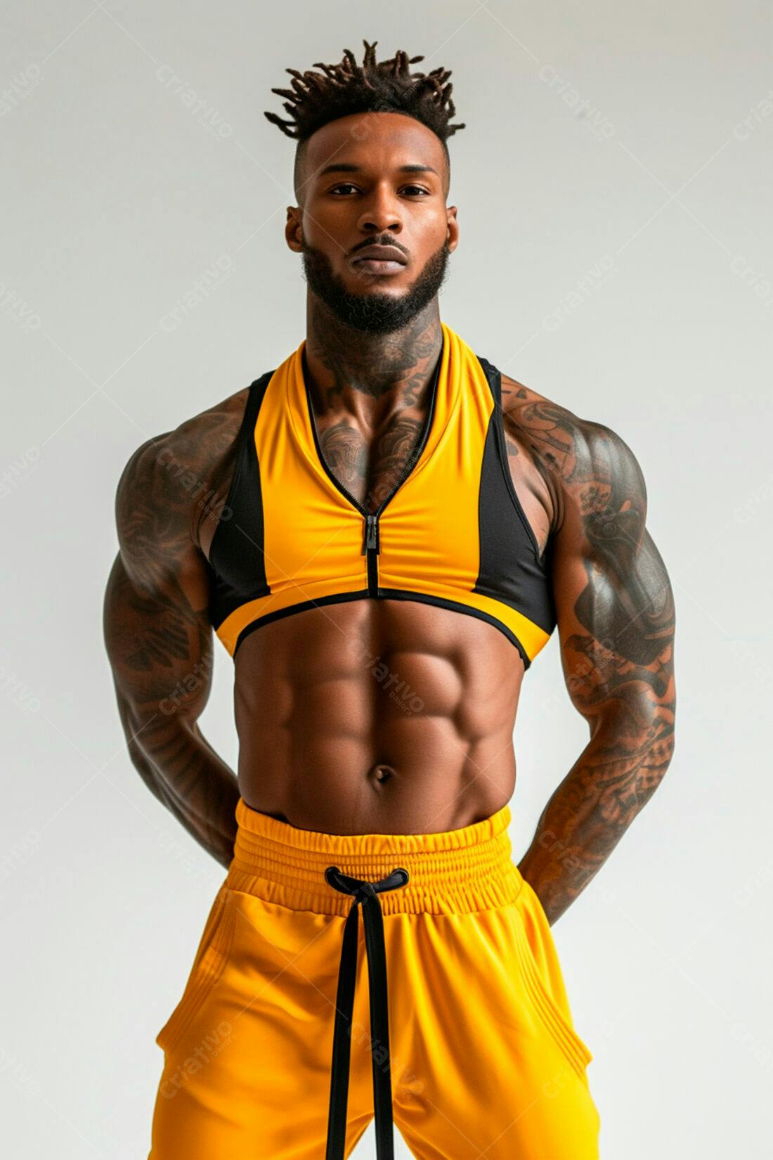 Modelo Fitness Masculino em Roupa Amarela