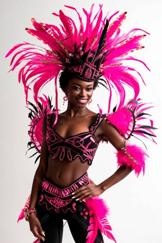 Mulher rainha de bateria do carnaval do brasil, fantasia rosa 1