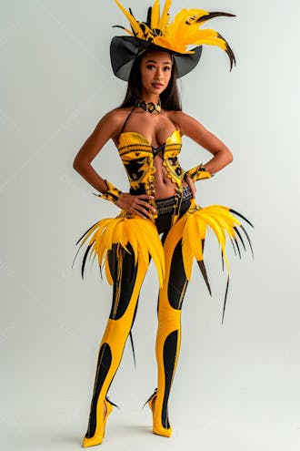 Mulher usando fantasia amarela de carnaval 4