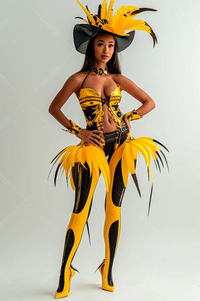 Mulher Usando Fantasia Amarela De Carnaval 4