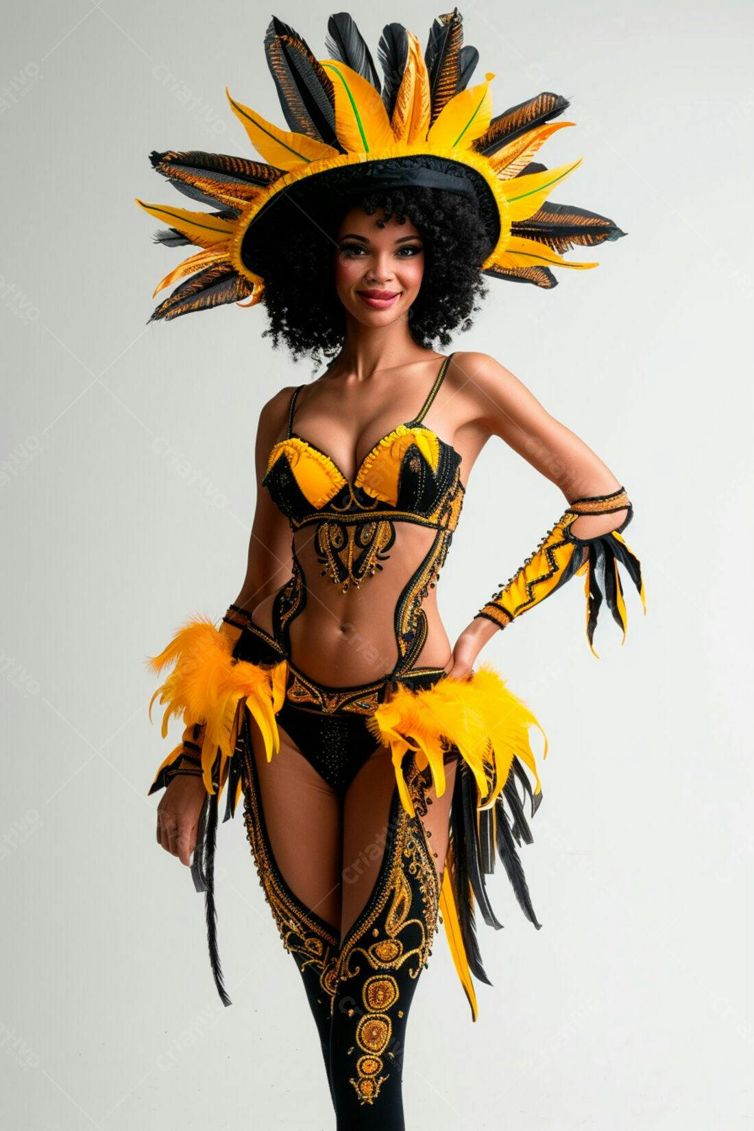 Bailarina negra em fantasia de carnaval amarelo e preto