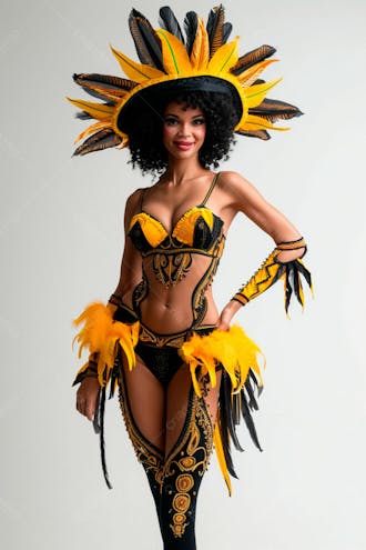Mulher usando fantasia amarela de carnaval 8