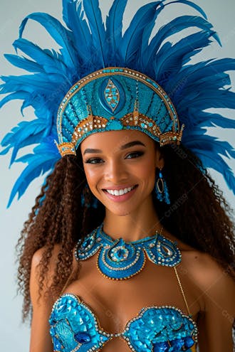 Mulher usando fantasia azul de carnaval 1