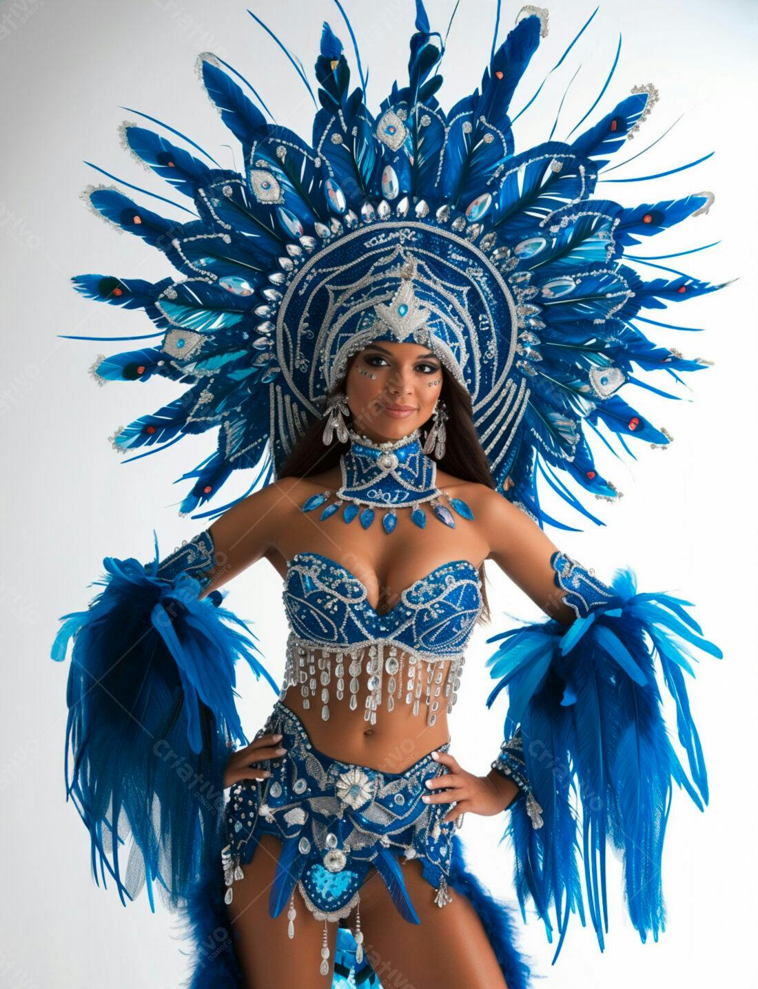 Mulher em fantasia azul de Carnaval