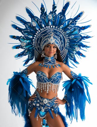 Mulher usando fantasia azul de carnaval 6