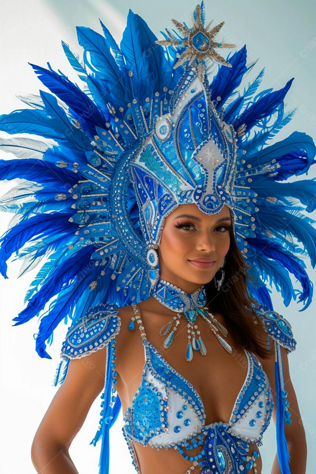 Mulher com fantasia azul em carnaval