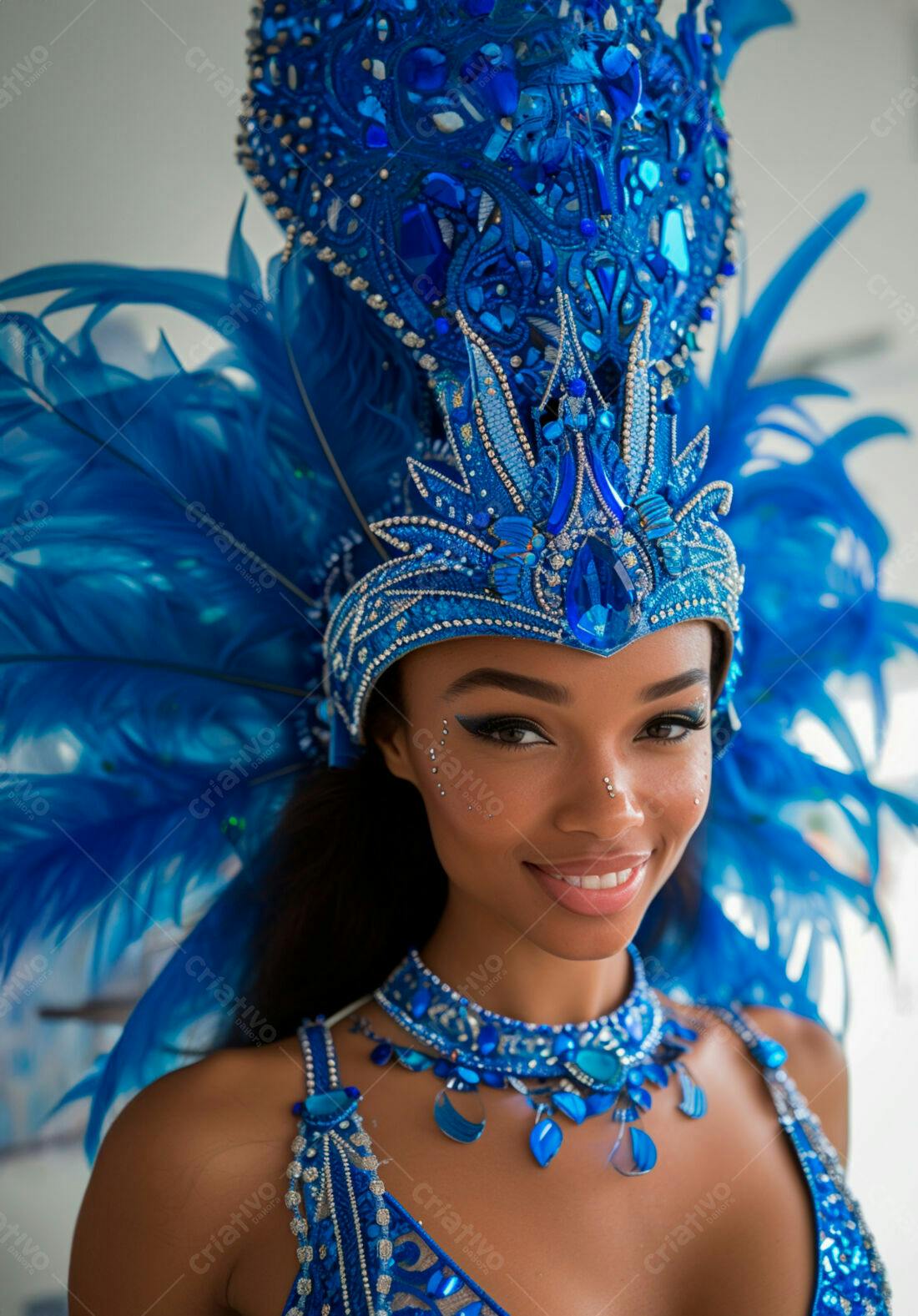Modelo com fantasia azul em carnaval