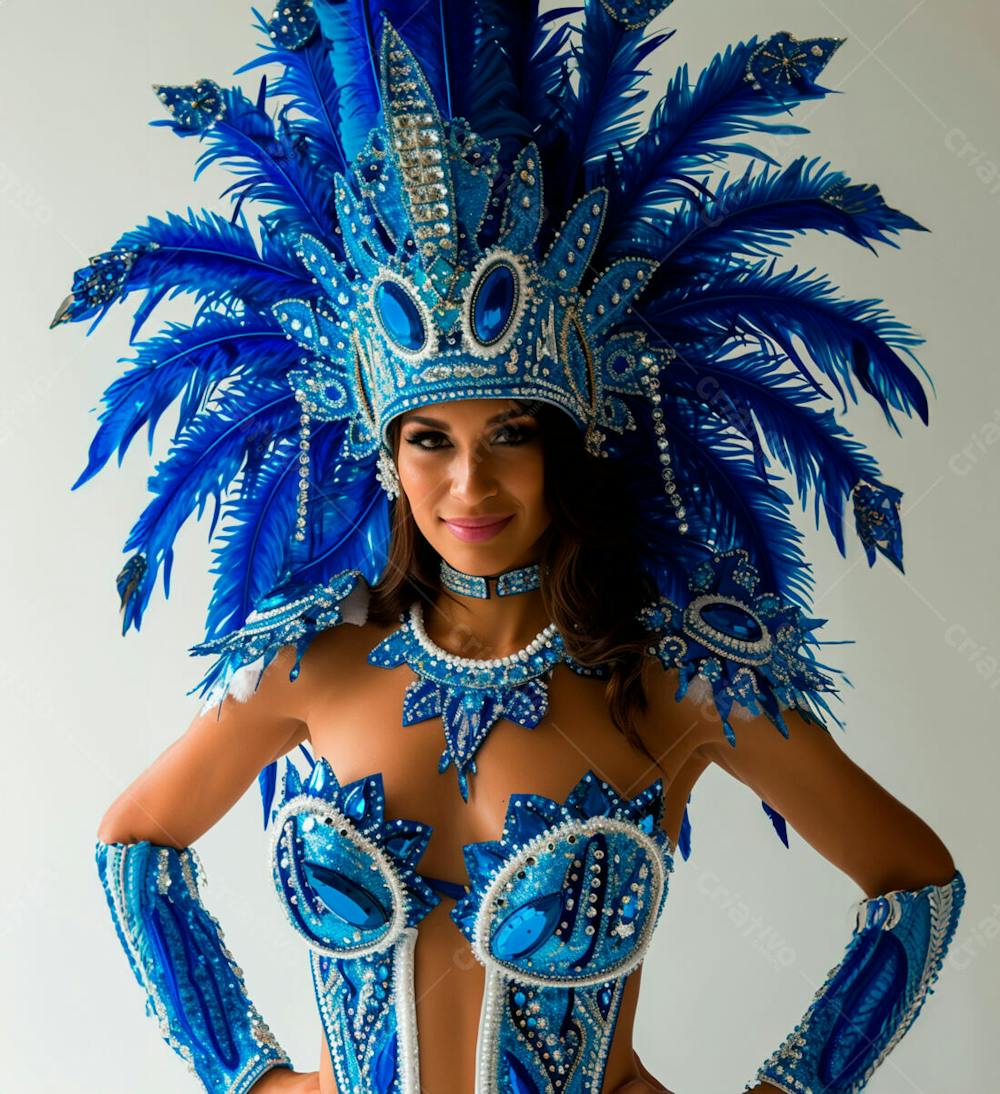 Mulher Usando Fantasia Azul De Carnaval 10