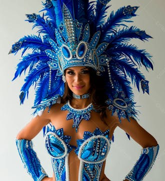 Mulher usando fantasia azul de carnaval 10