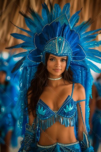 Mulher usando fantasia azul de carnaval 11
