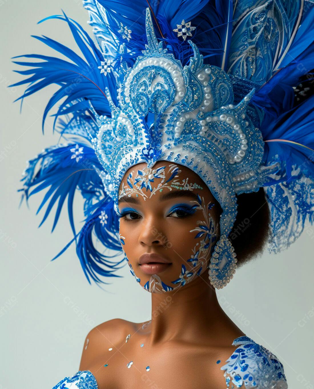 Modelo com Fantasia Azul em Carnaval