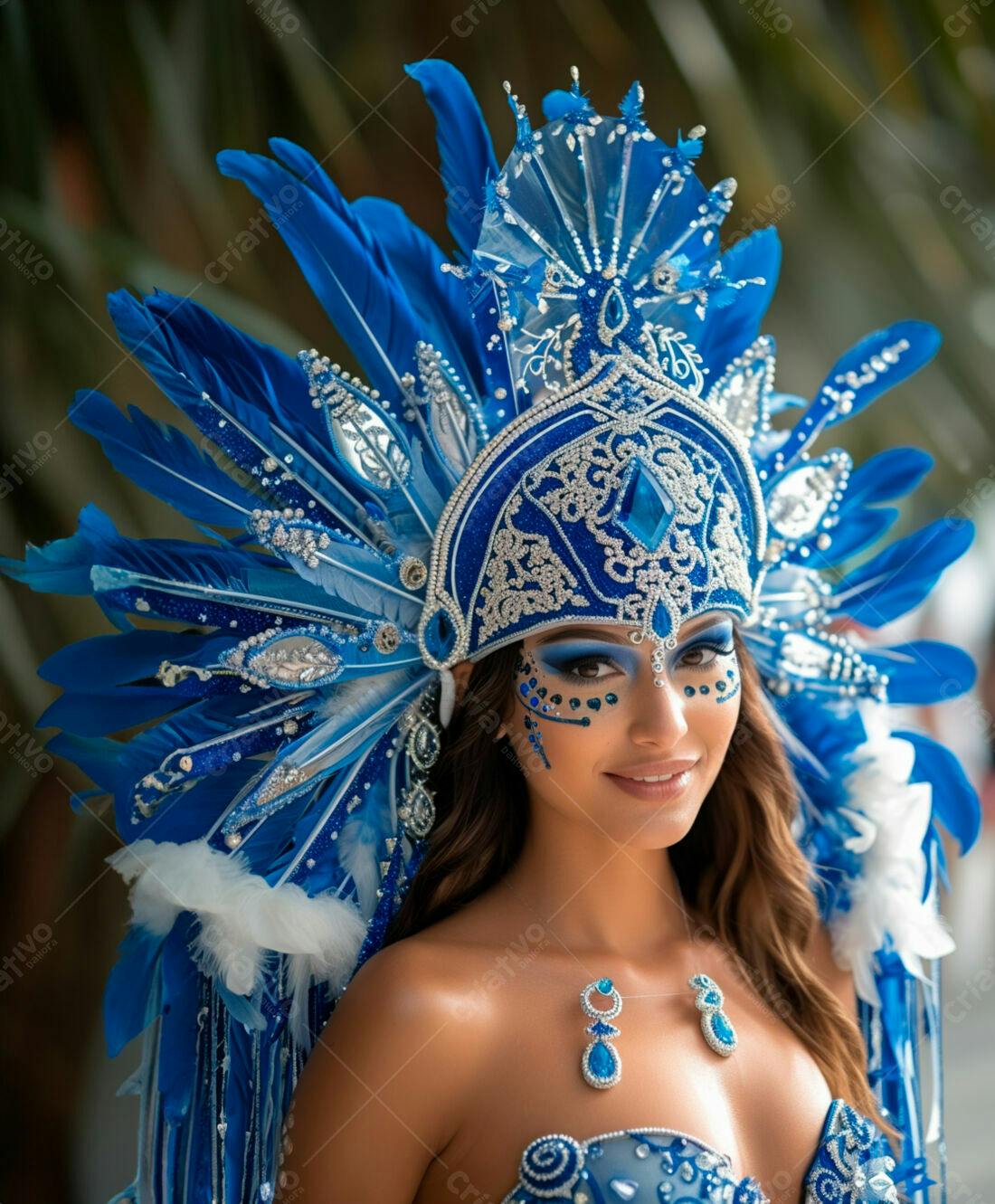 Modelo com Fantasia Azul de Carnaval