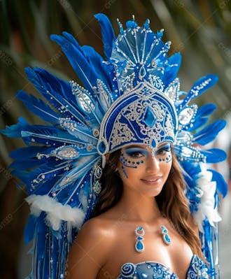 Mulher usando fantasia azul de carnaval 13