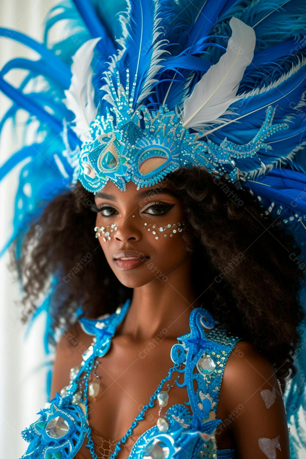 Mulher Usando Fantasia Azul De Carnaval 14