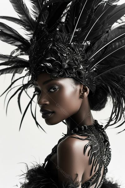 Mulher Usando Fantasia De Carnaval Imagem Preto E Branco 1