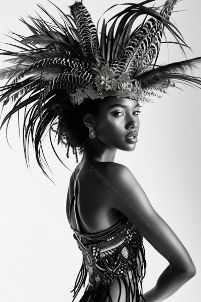 Mulher Usando Fantasia De Carnaval Imagem Preto E Branco 3