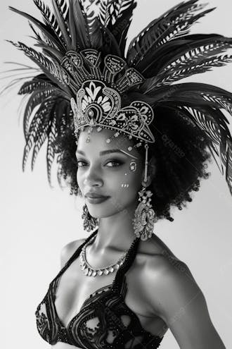 Mulher usando fantasia de carnaval imagem preto e branco 4