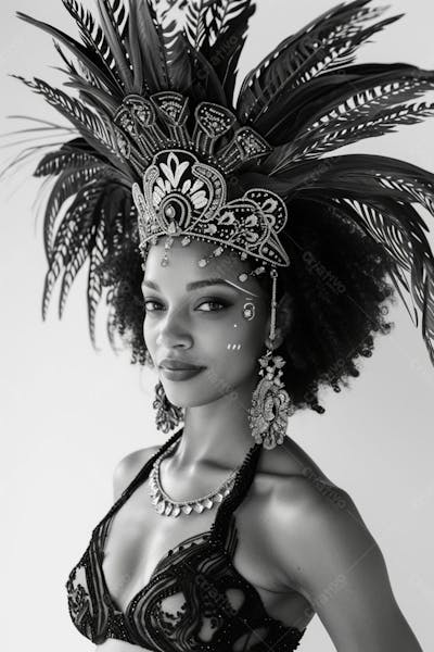 Mulher Usando Fantasia De Carnaval Imagem Preto E Branco 4