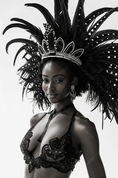 Mulher Usando Fantasia De Carnaval Imagem Preto E Branco 5