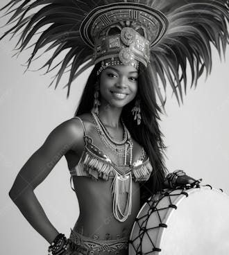 Mulher usando fantasia de carnaval imagem preto e branco 7