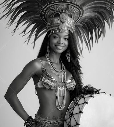Mulher Usando Fantasia De Carnaval Imagem Preto E Branco 7