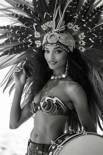 Mulher usando fantasia de carnaval imagem preto e branco 8