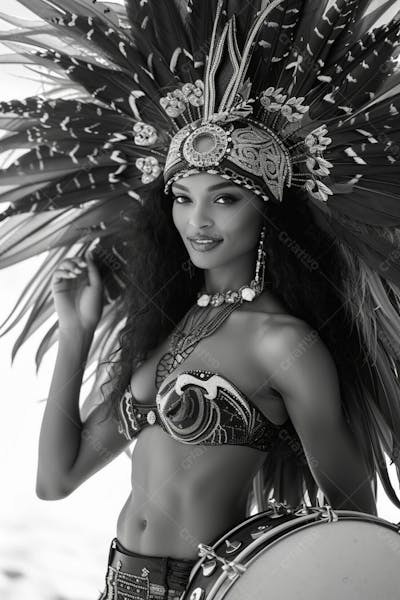 Mulher Usando Fantasia De Carnaval Imagem Preto E Branco 8