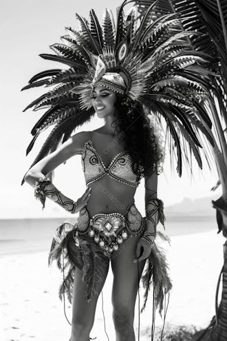 Mulher usando fantasia de carnaval imagem preto e branco 10