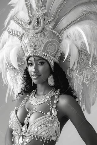 Mulher usando fantasia de carnaval imagem preto e branco 11