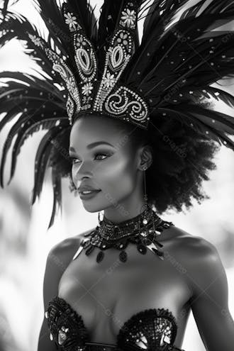 Mulher usando fantasia de carnaval imagem preto e branco 12