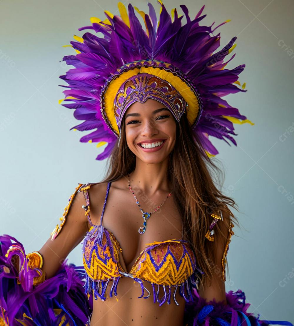 Mulher Usando Fantasia Na Cor Roxo E Amarelo De Carnaval 3