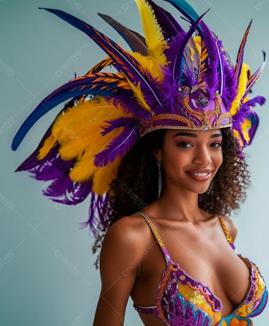 Mulher usando fantasia na cor roxo e amarelo de carnaval 4