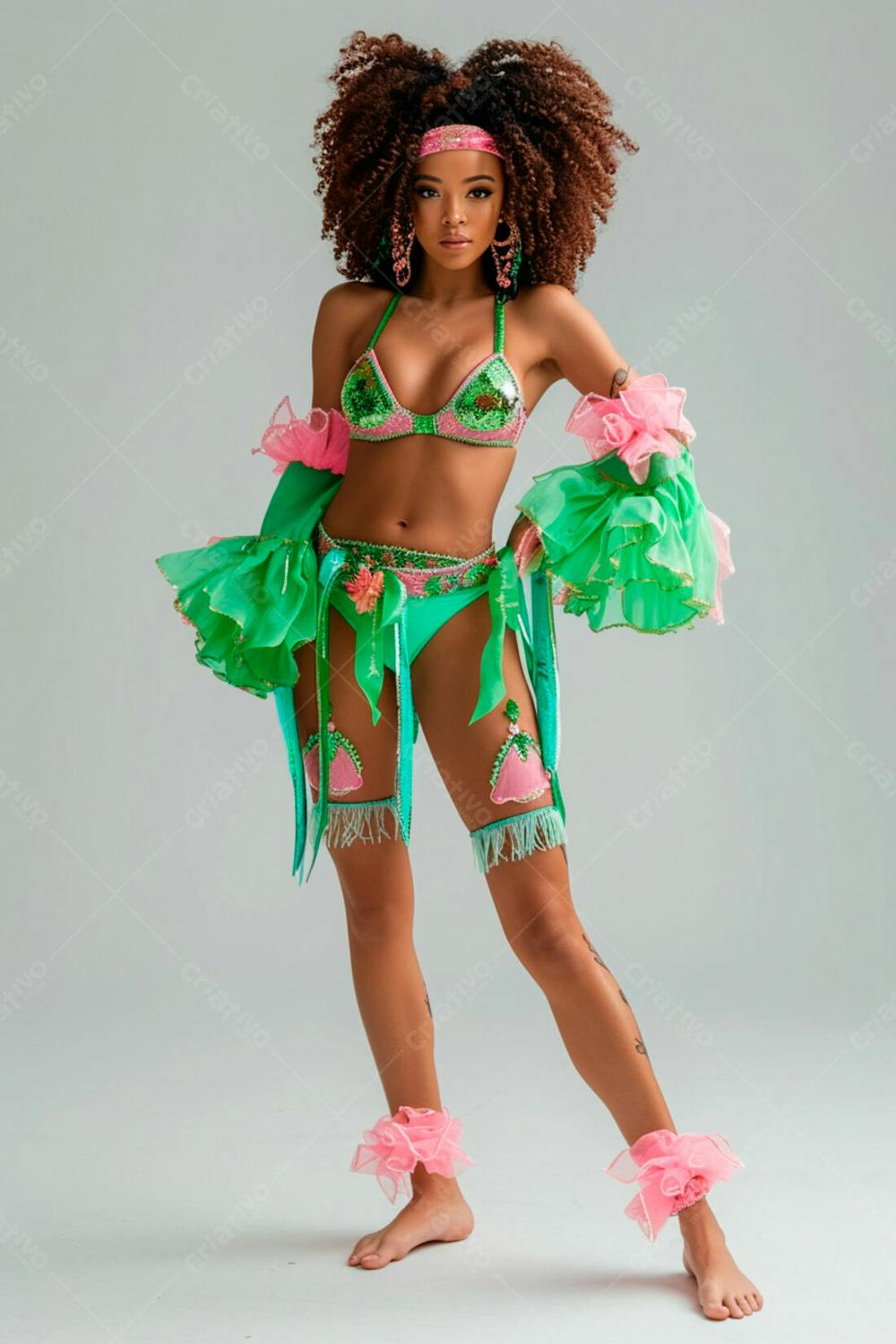 Mulher Usando Fantasia Na Cor Verde E Rosa De Carnaval 2