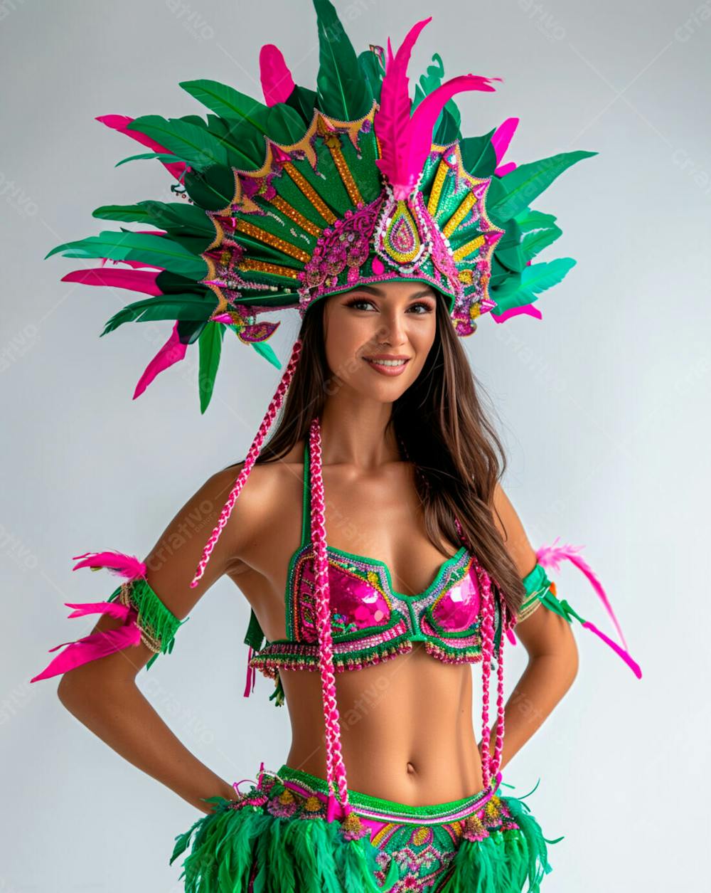 Mulher Usando Fantasia Na Cor Verde E Rosa De Carnaval 4