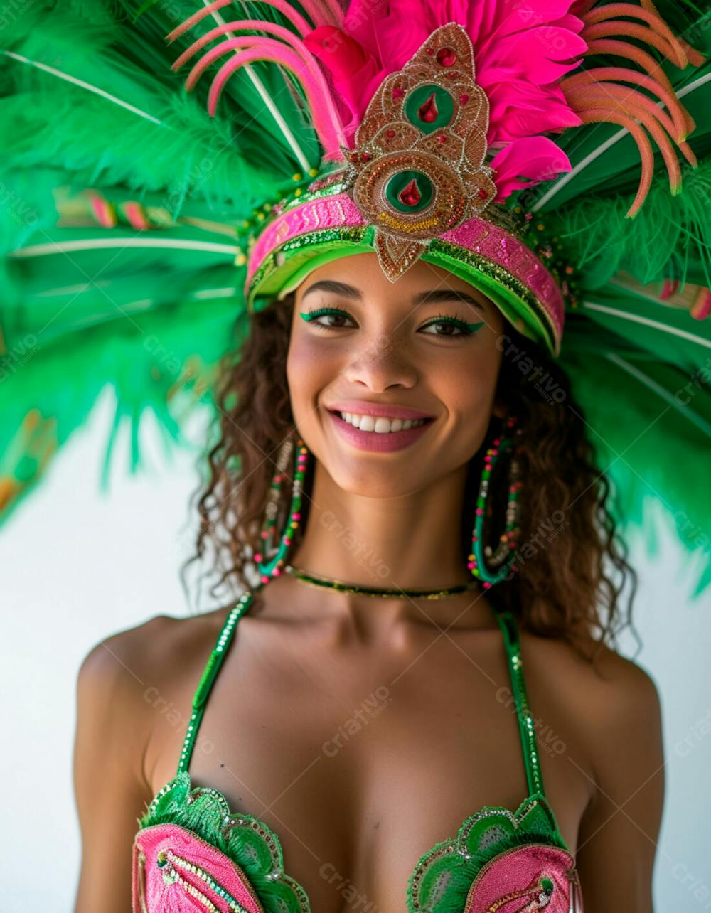 Mulher Usando Fantasia Na Cor Verde E Rosa De Carnaval 5