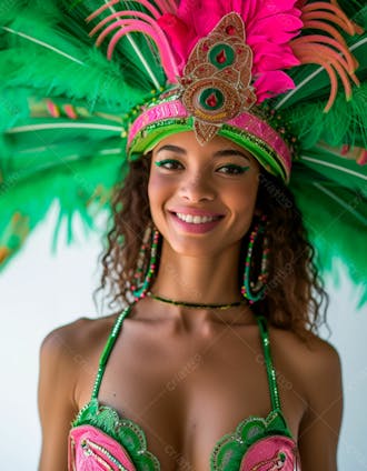 Mulher usando fantasia na cor verde e rosa de carnaval 5