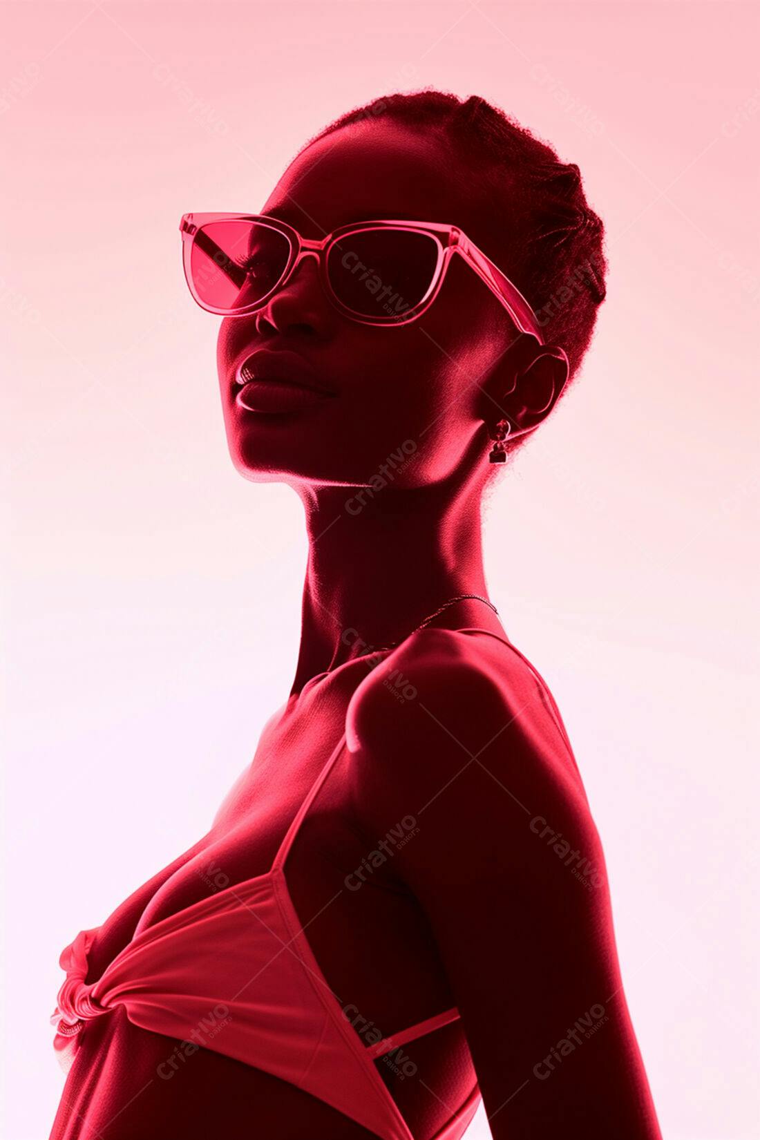 Modelo negra usando óculos escuros vermelhos