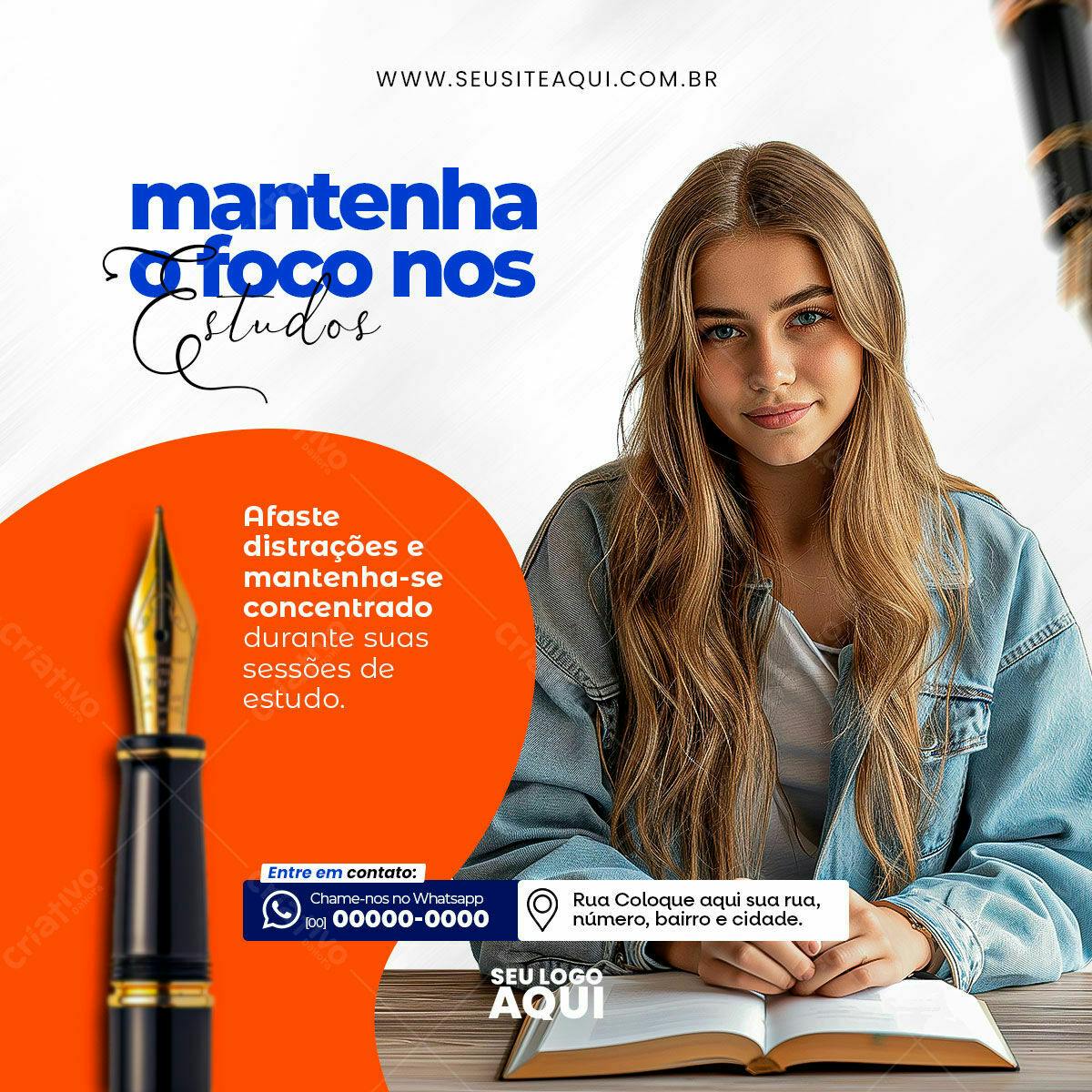 Post para Instagram Foco nos Estudos PSD Editável