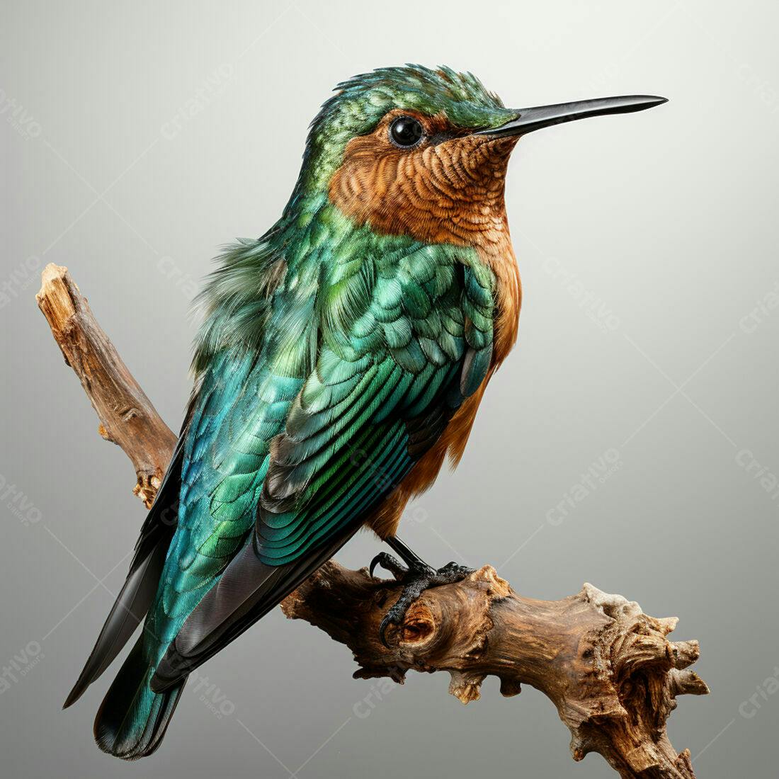 Beija-flor verde e marrom em galho