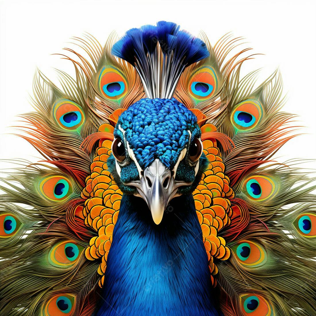 Pavão Azul com Penas Coloridas