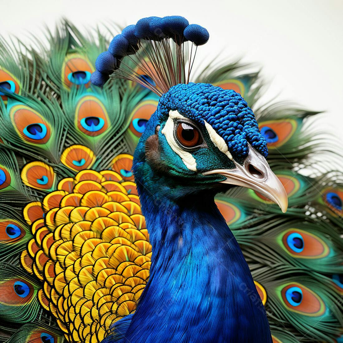 Pavão Azul com Penas Vibrante