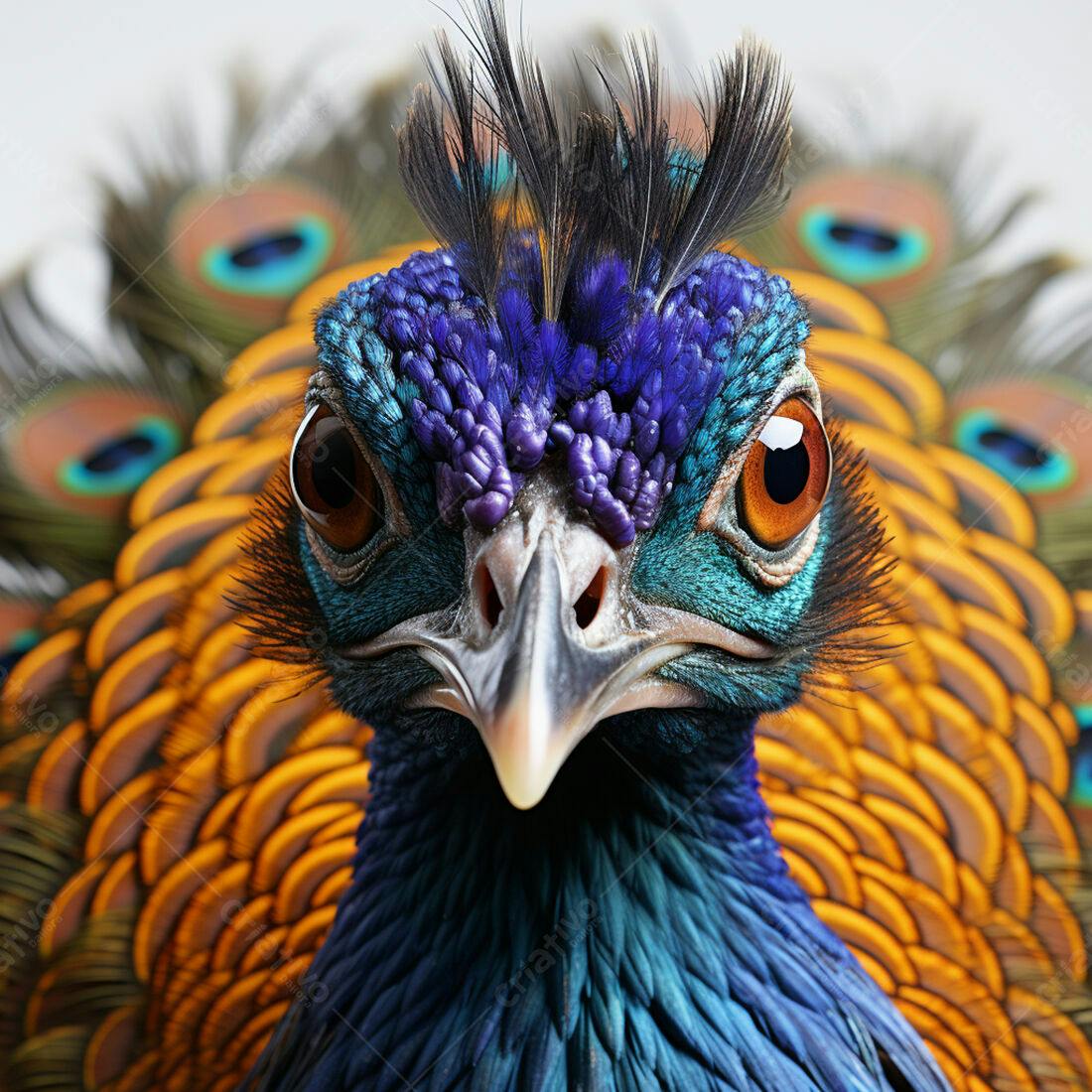 Pavão azul e dourado retrato próximo