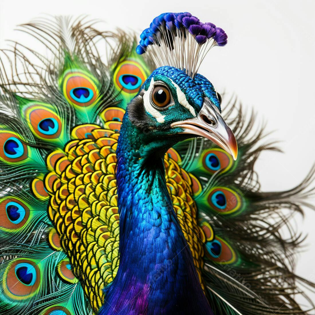 Pavão Azul com Penas Iridescentes